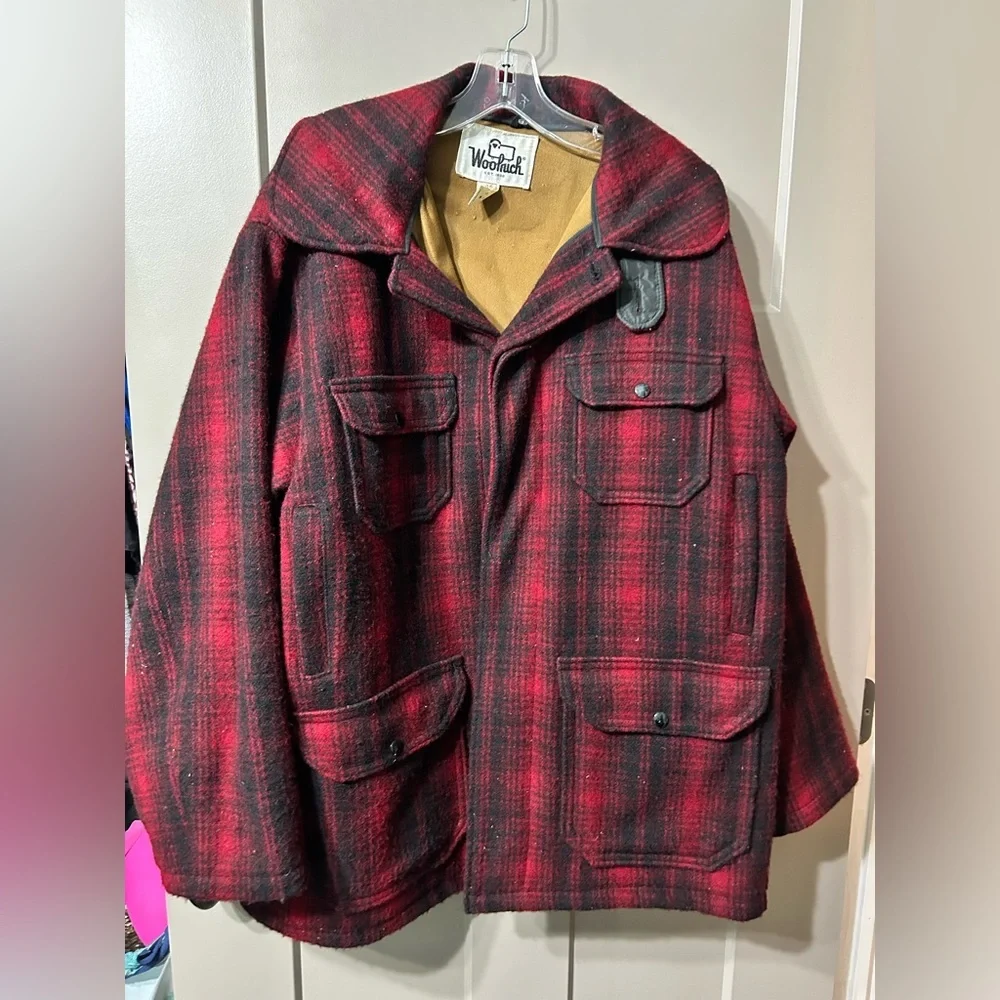 Vintage Woolrich Mackinaw Wool Jacket pants set Buffalo Plaid Hunting black red